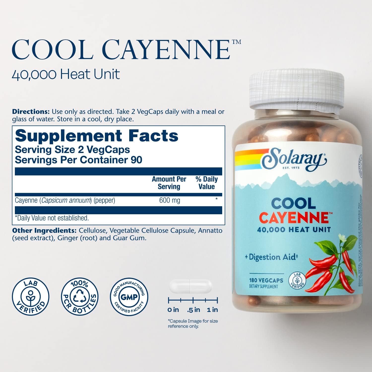 SOLARAY Cool Cayenne 40,000 Heat Units, 45 Servings, 90 VegCaps