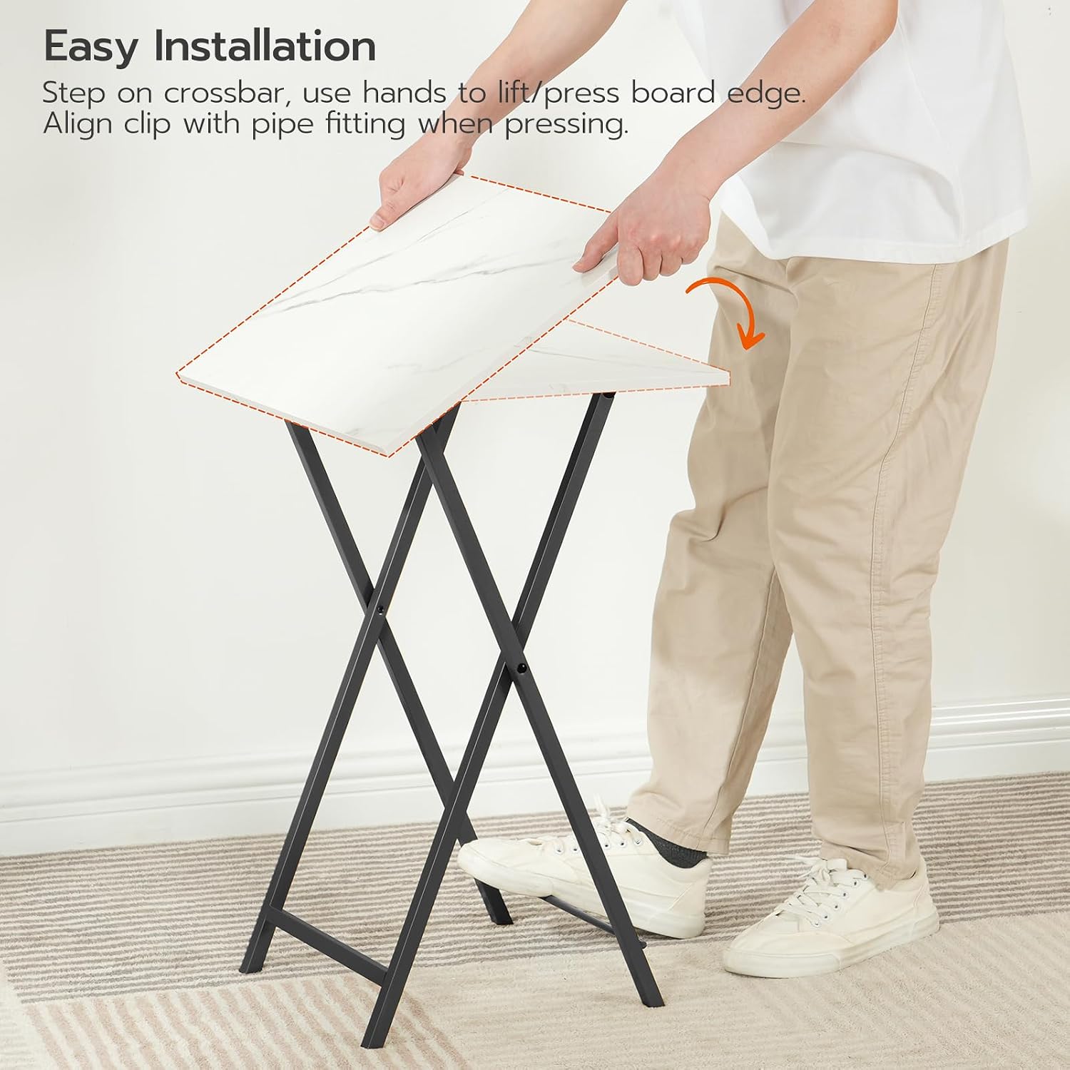 HOOBRO Folding TV Tray Tables, Set of 4 TV Trays with Storage Rack, Industrial Side Table for Eating at Couch, Foldable Snack Table for Small Space