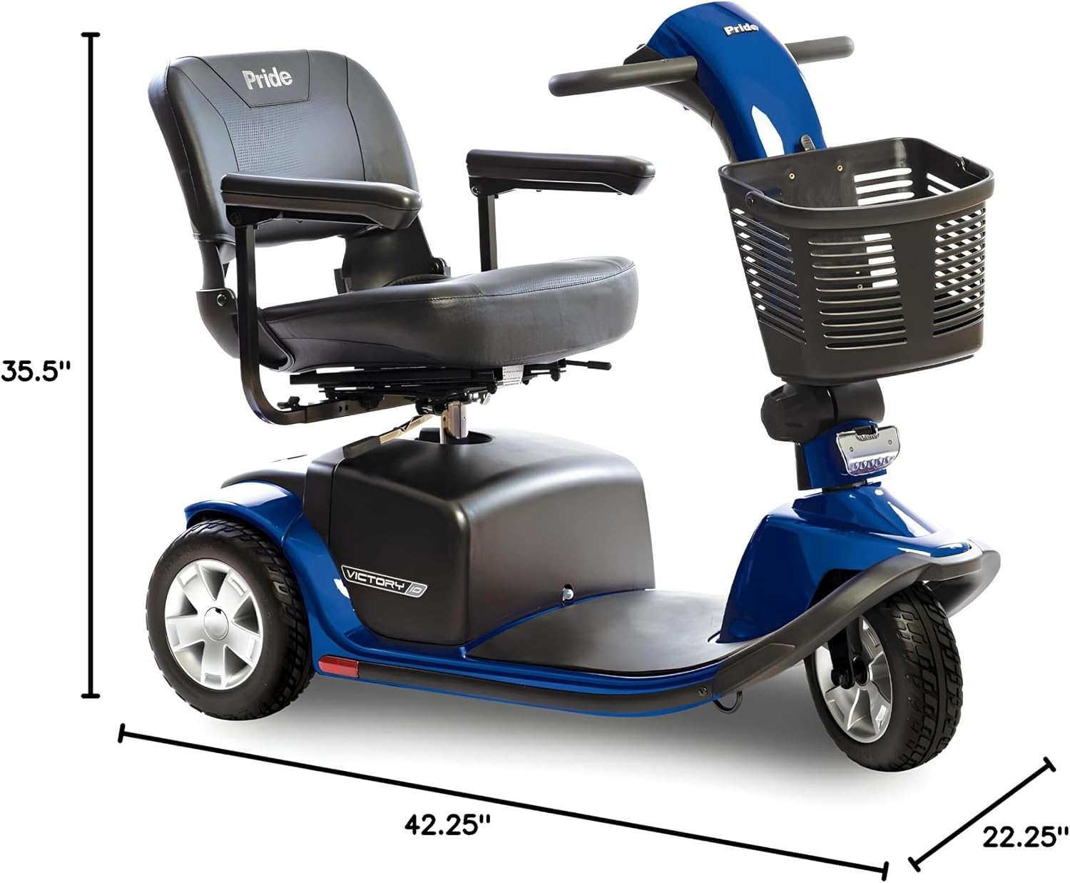 Pride Mobility Victory 10 3-Wheel Scooter - Comfort Mobility for Adults, U-1 Battery, 400 Lbs Weight Capacity, Viper Blue, 18"x17" Fordable Seat - SC610
