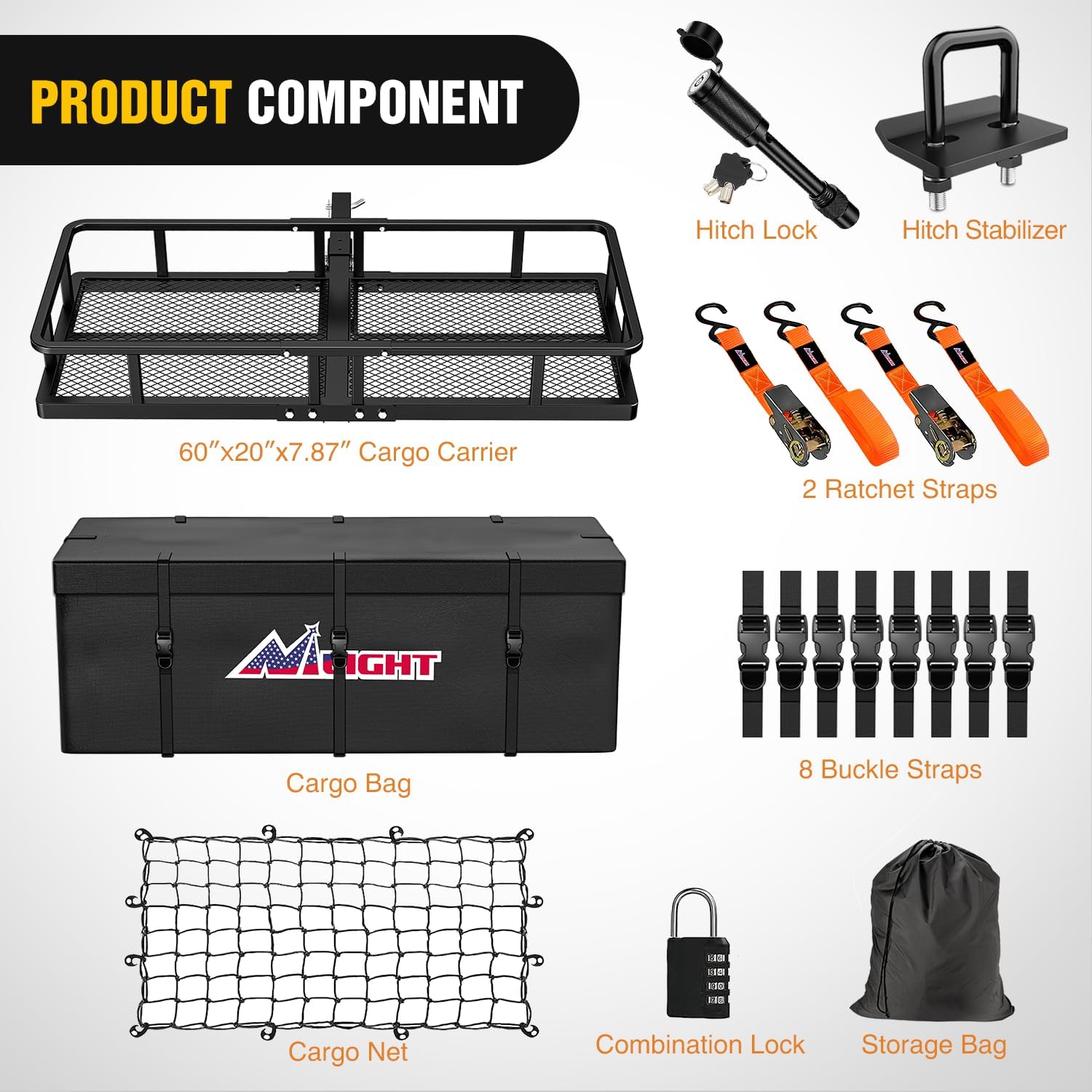 Nilight 32”×26”×4” RV Bumper Mounted Cargo Rack Carrier with Net Fits 4-inch or 4-1/2-inch Bumpers Heavy Duty Luggage Holder Basket for RV Camping Traveling Capacity 350LBS