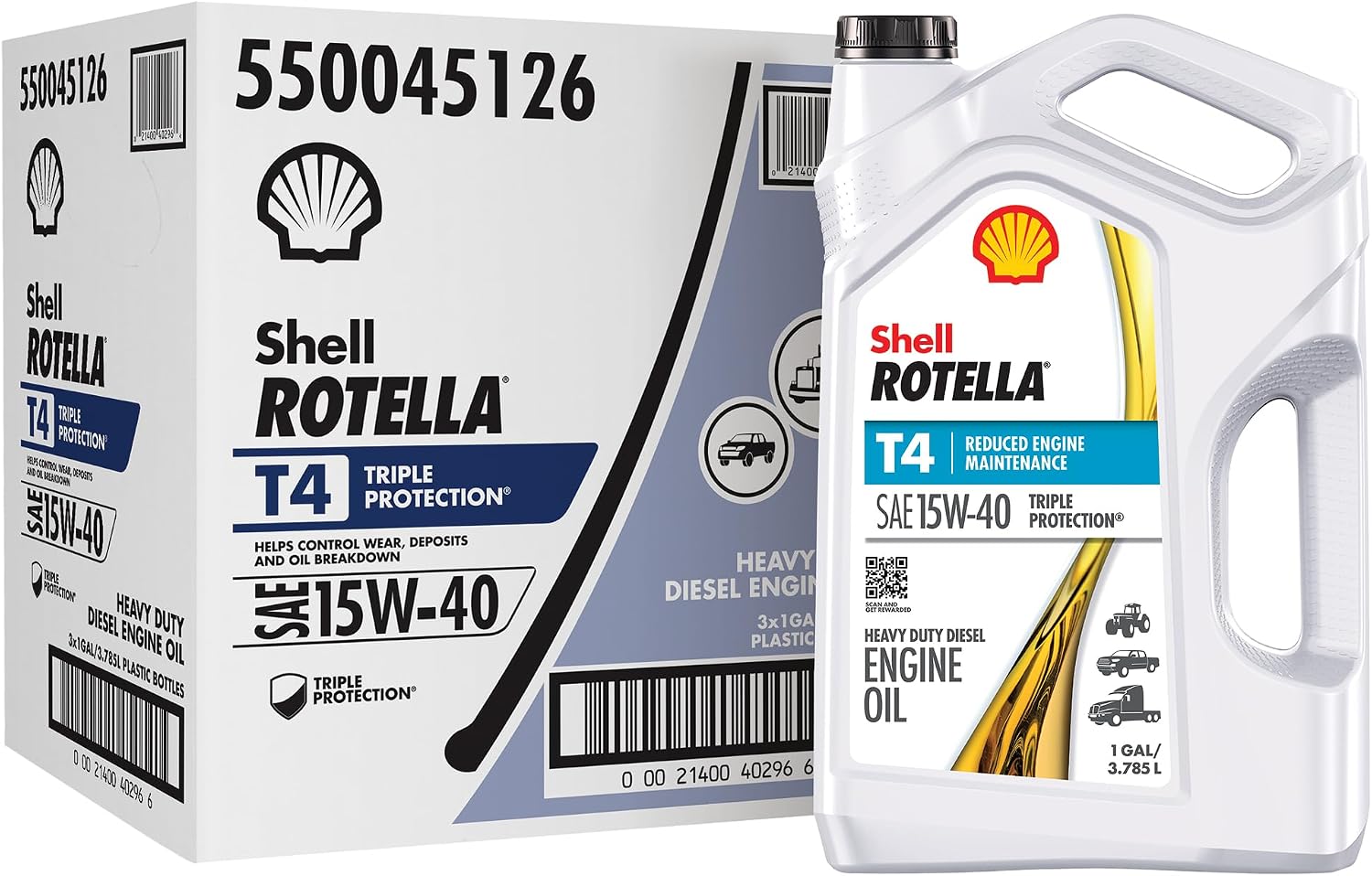 Shell Rotella T4 Triple Protection 15W-40 Diesel Engine Oil, 1 Gallon (3 Pack)