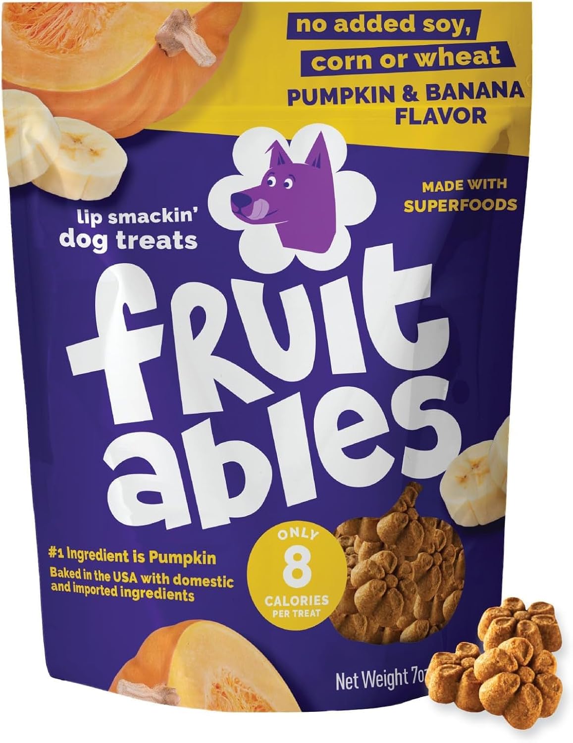 Fruitables Baked Dog Treats, Low Calorie Treats, Pumpkin & Banana, 7oz | Healthy Dog Treats, Training Treats, Crunchy Dog Biscuits, Limited Ingredient Recipe, Healthy Puppy Snacks, Made in USA