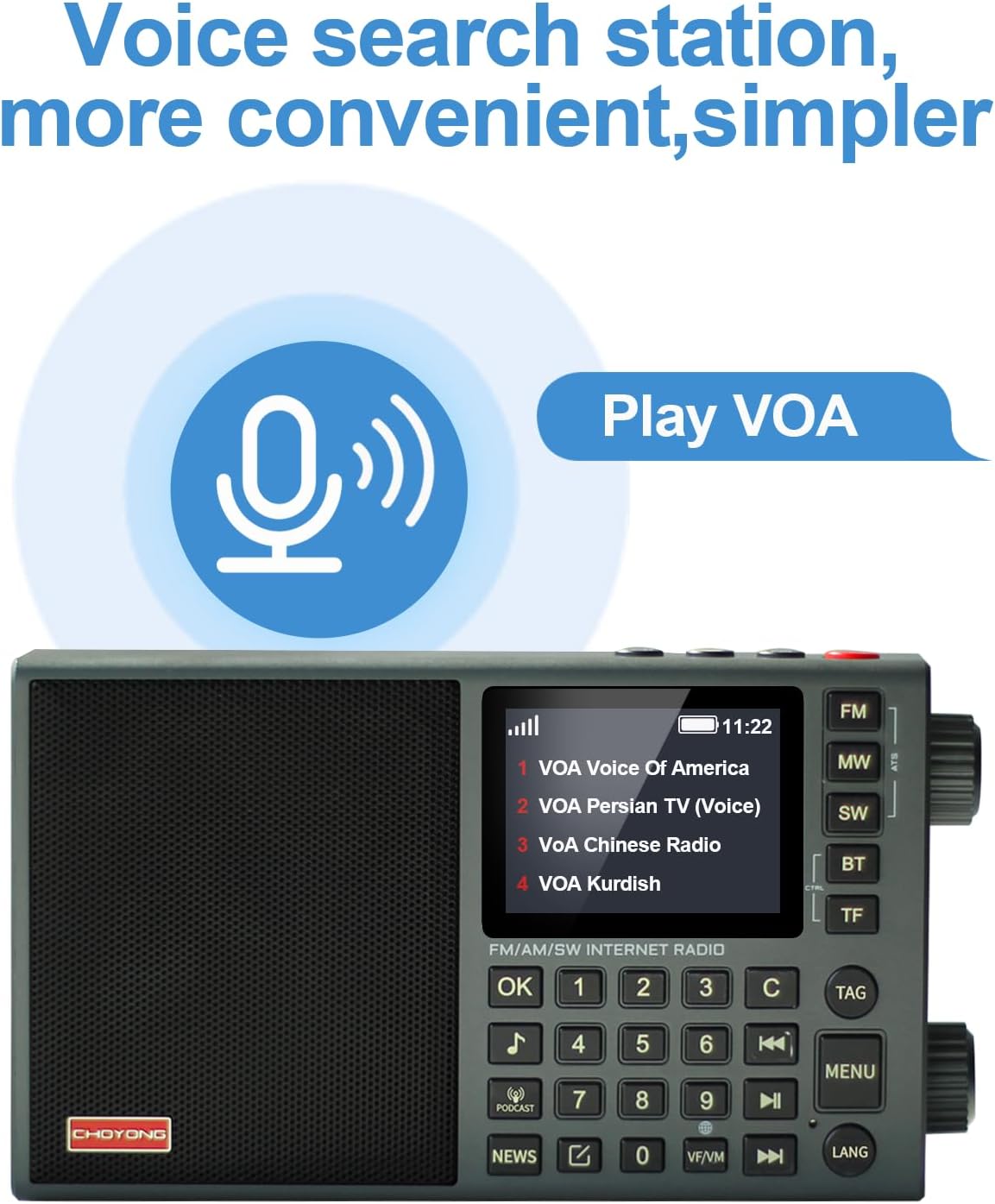CHOYONG LC90 Mini Multi-Band Smart Internet Radio Portable AM/FM/SW/MW | 40k+ Global Internet Radio Stations with Stortwave SSB Receiver, Bluetooth