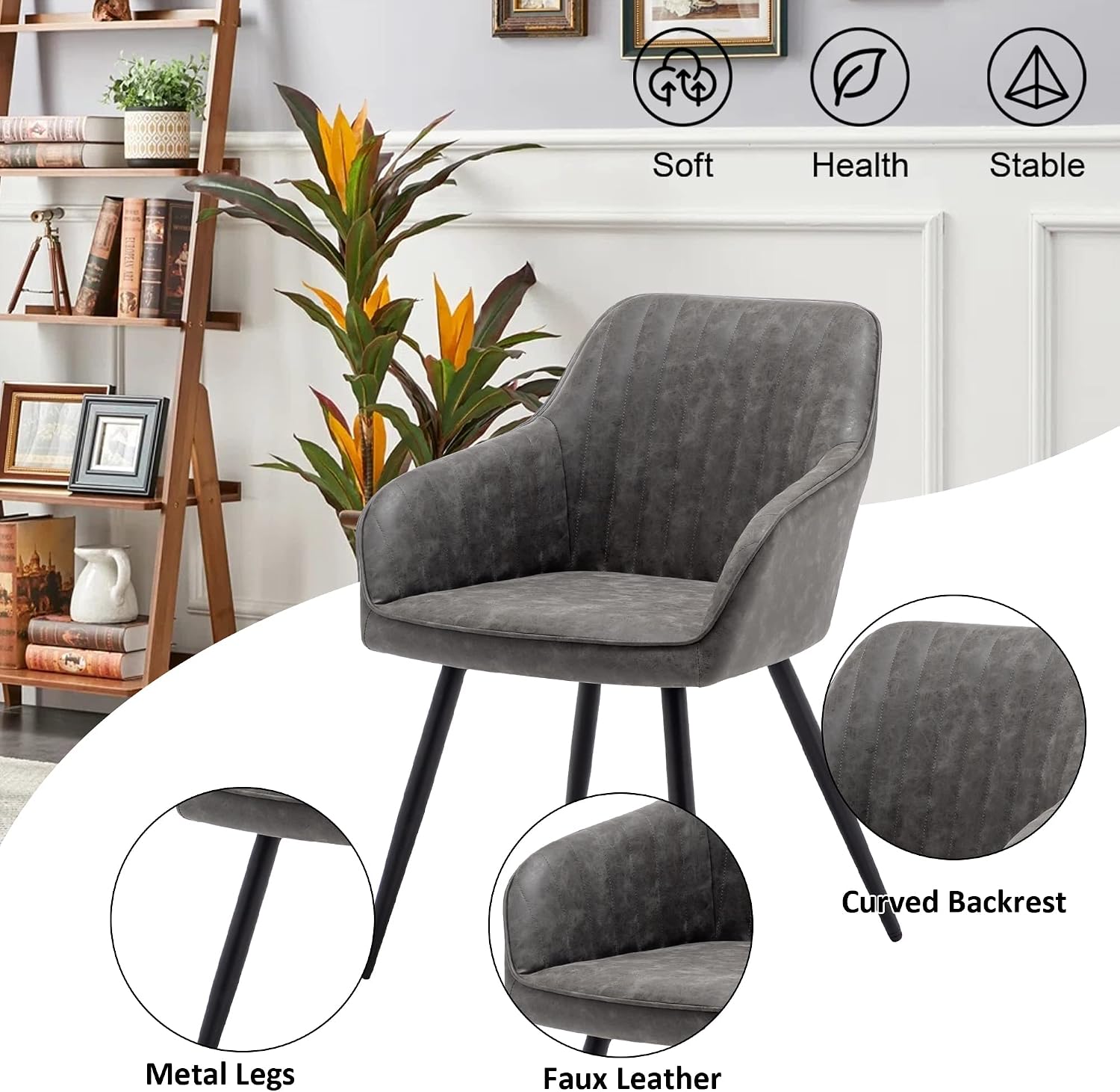 annjoe Faux Leather Accent Arm Chairs for Living Room Leisures/ Upholstered Chair with Metal Legs Set of 2 for Home Kitchen Office Bistro Cafe, Brown