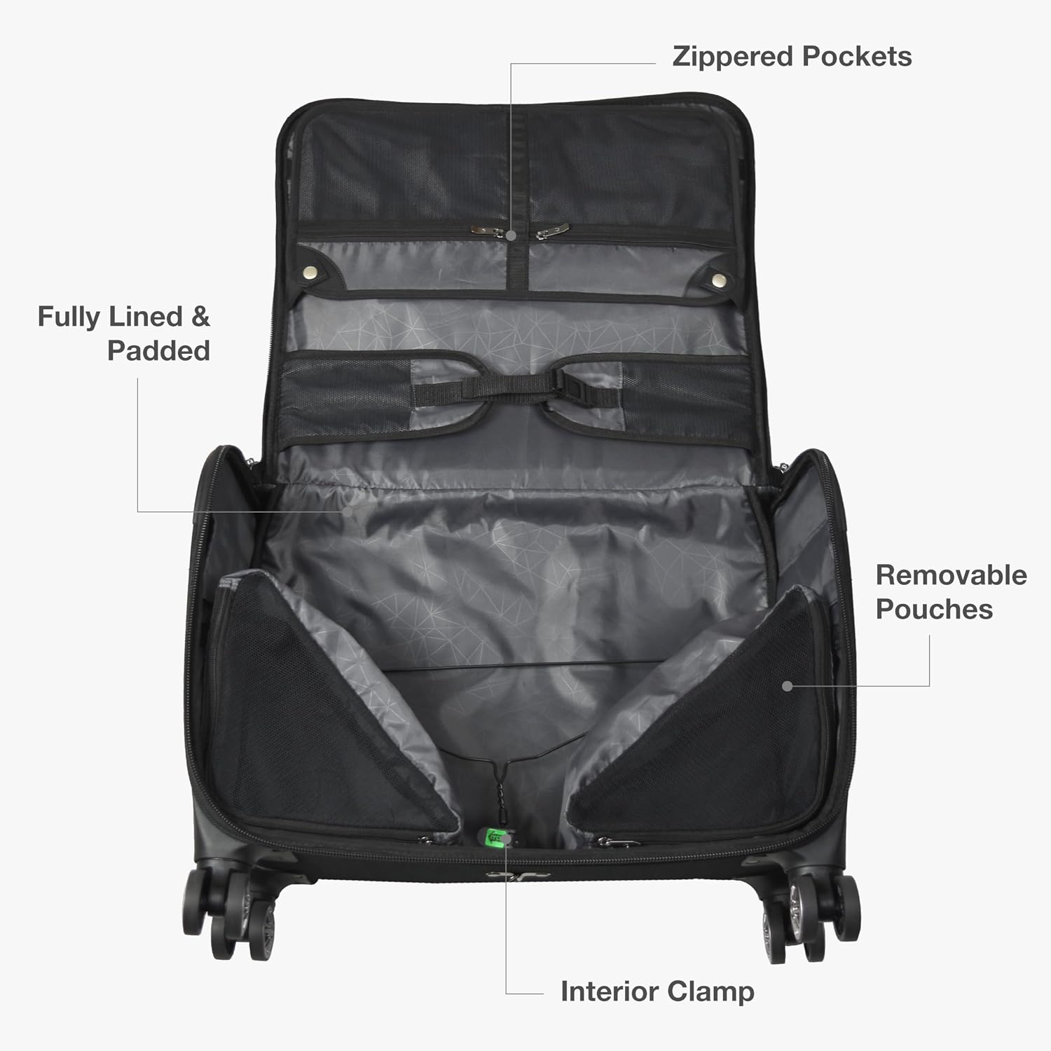 Traveler's Choice Carry-On Softside 8-Wheeled Spinner Garment Bag Luggage, Black, 21-Inch