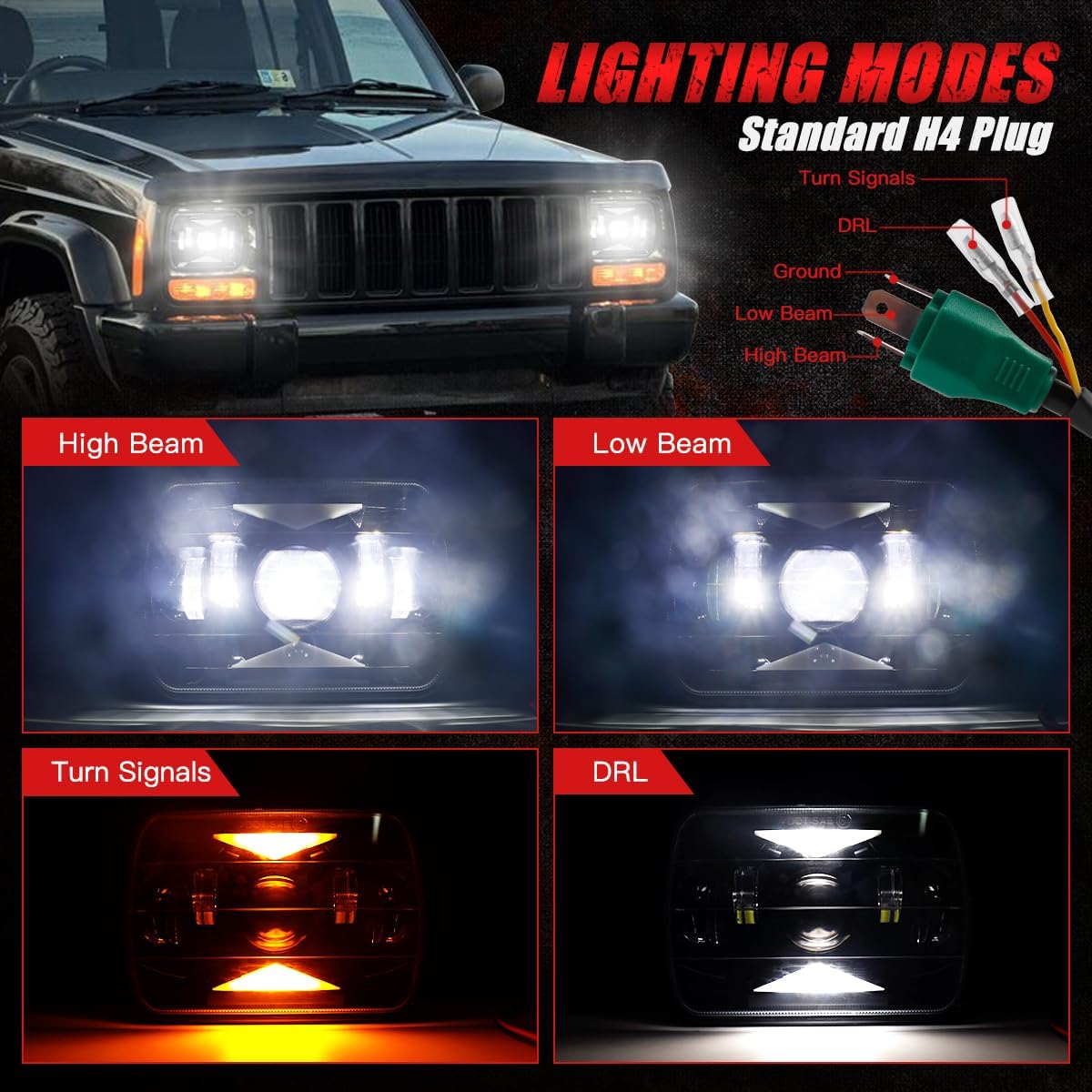 5x7 LED lights Dot Approved Rectangle 7x6 LED 2PCS with Hi/Low Sealed Beam For Trucks Jeep Cherokee XJ Ford Van Replacement 6054 H5054
