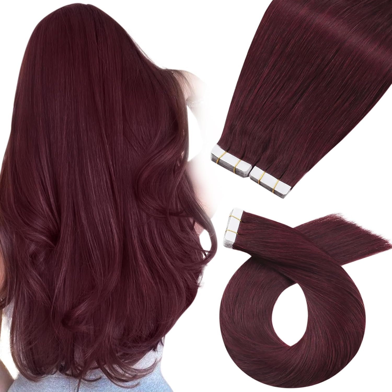 Moresoo Black Tape in Hair Extensions Human Hair, 18 Inch, 20Pcs, 50g