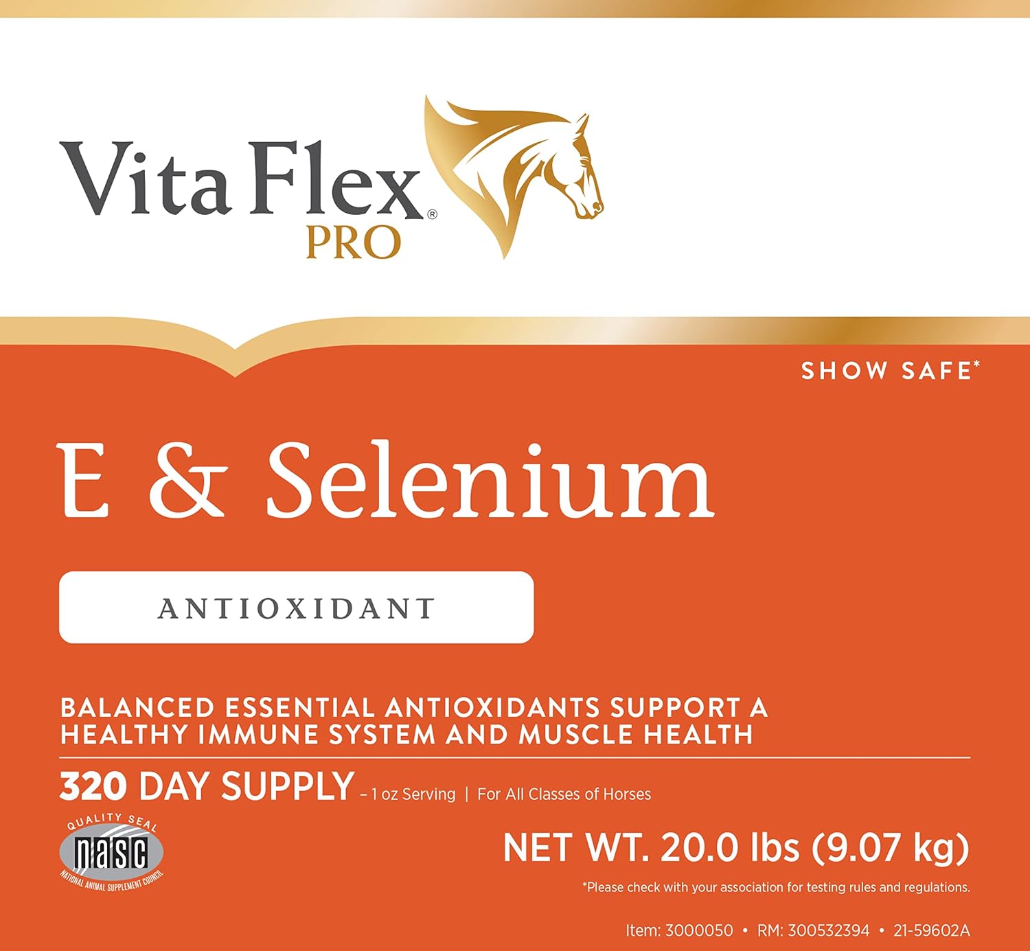 Vita Flex Pro E & Selenium Supplement for Horses, 320-Day Supply | Vitamin E & Selenium Powder, Balanced Antioxidants, Equine Vitamin E Supplement