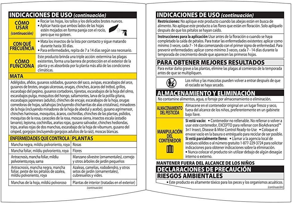 BioAdvanced 3-in-1 Insect, Disease, and Mite Control Spray - 24 fl oz | Insecticide, Fungicide & Miticide - Ready-to-Use - Prevents Pests and Diseases - Up to 30 Days Protection Bottle