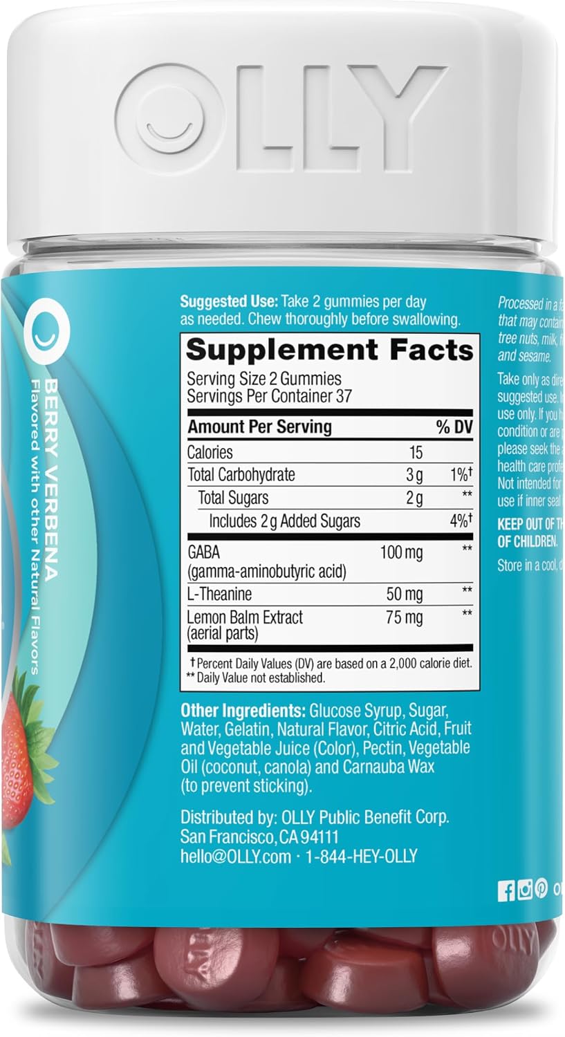 OLLY Goodbye Stress, Stress Support* Supplement, 50mg L-Theanine - 42 Count