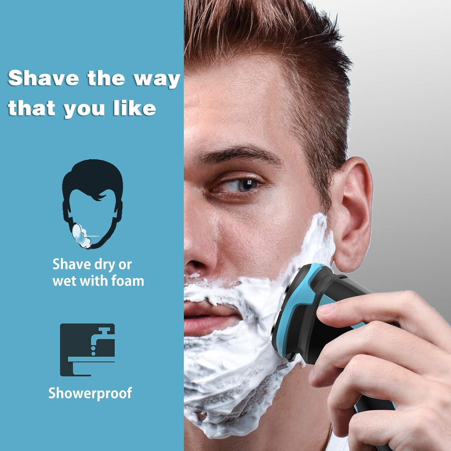 Men's Electric Shaver - MAX-T Corded and Cordless Rechargeable 3D Rotary Shaver Razor for Men with Pop-up Sideburn Trimmer Wet and Dry, IPX7 Waterproof, Plug & Play