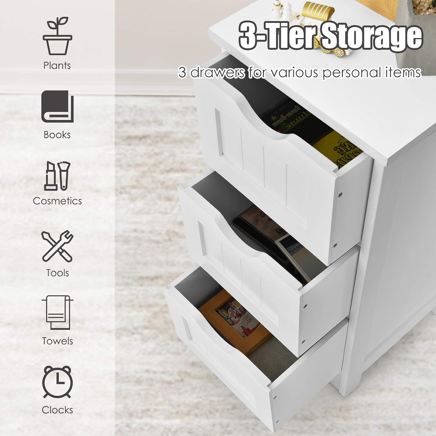 Tangkula Bathroom Floor Cabinet, Freestanding Narrow Side Storage Organizer with 4 Drawers, Multifunctional Towel Cabinet with Anti-Tip Kit for Living Room Laundry Entryway (4 Drawers, White)