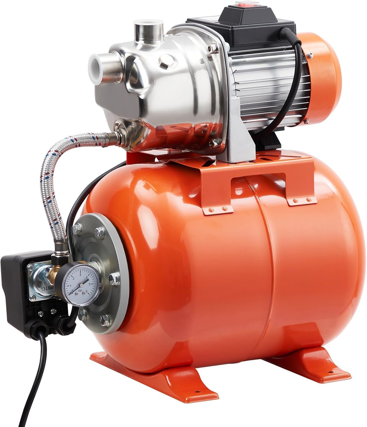 TrailBlaze 1HP Shallow Well Pump with Pressure Tank, 115V, Stainless Steel Lawn Sprinkler Irrigation Pump, Automatic Water Booster Jet Pumps for Home, Garden, Lawn, Farm