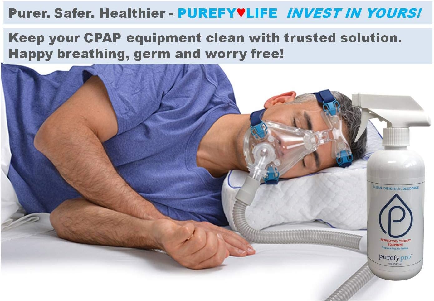 Purefypro CPAP Cleaner and Sanitizer Spray (16oz, 2pk). No Rinse. No Residue. Kills 99.9999% Norovirus, Flu Virus, and Fungi