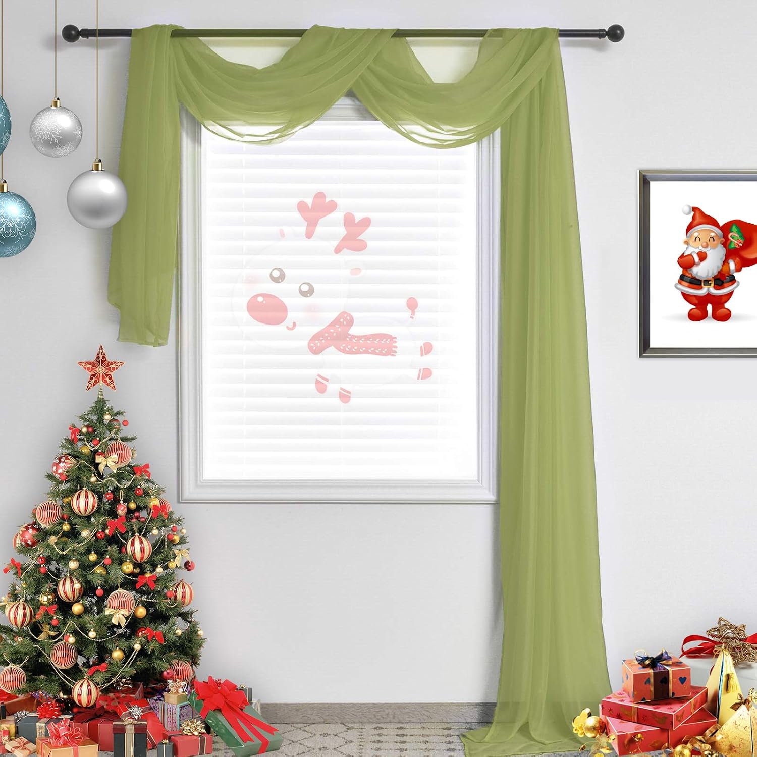 Christmas Red Sheer Window Scarf Valance for Windows Red Sheer Scarf Curtains 216 Inches Long for Living Room Bedroom Curtain Drapes Wedding Party