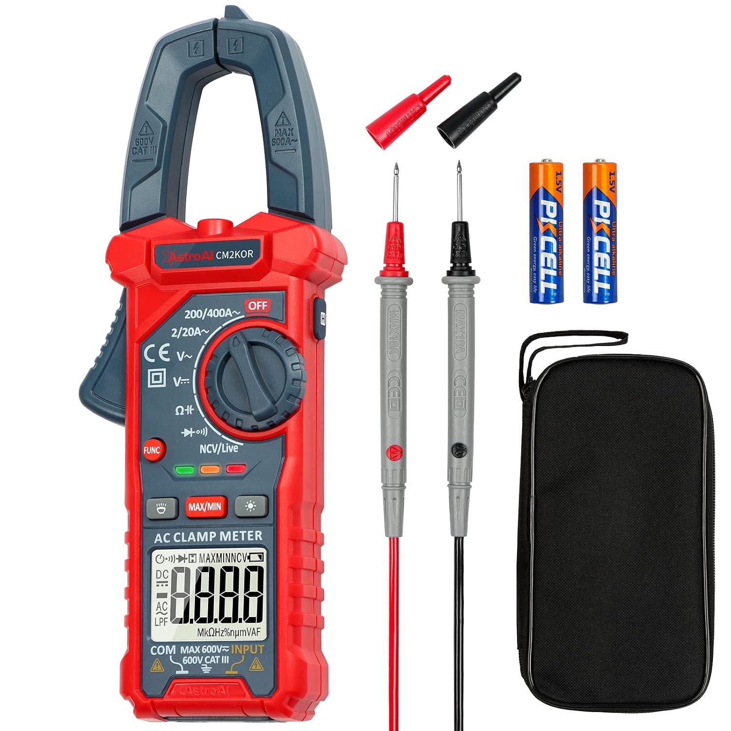AstroAI Digital Clamp Meter Multimeter 2000 Counts Amp Voltage Tester Auto-ranging with AC/DC Voltage, AC Current, Resistance, Capacitance, Continuity