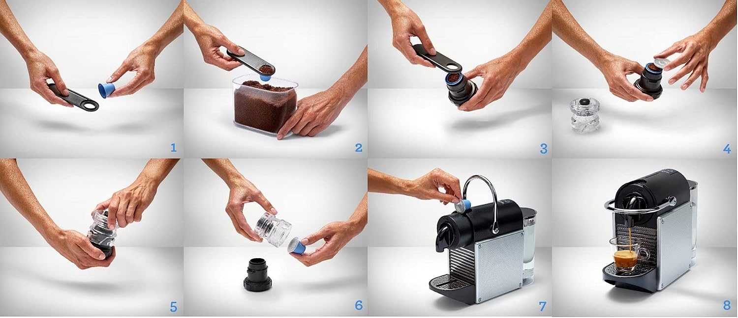 Reusable Nespresso Pods - Patented Sealing System, No Glue - Made in Holland - 25% More Coffee - 2 Capsules, 100 Foil Lids, Sealer & Spoon - BPA-Free