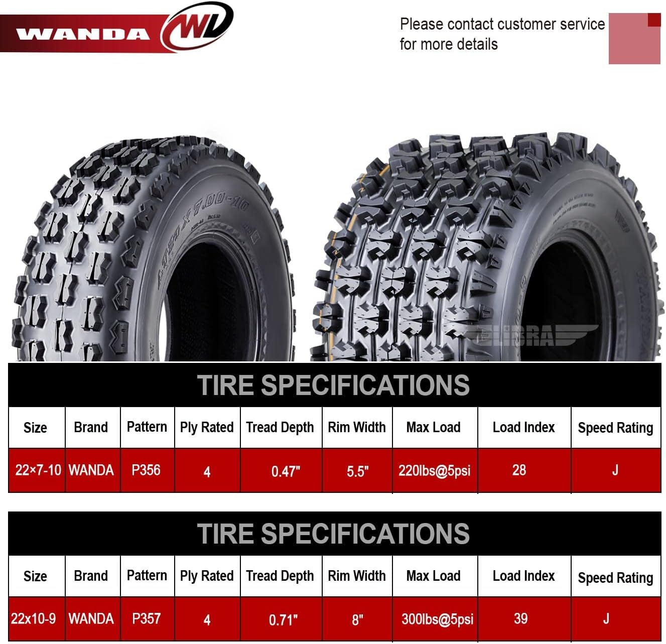 WANDA 4 Sport ATV tires 22x7-10 & 22x10-9 for 01-09 Honda TRX 250EX 300EX