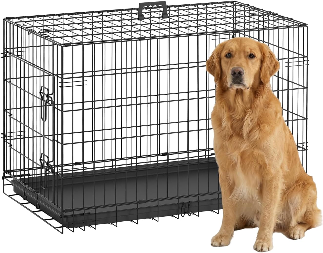 BestPet | Dog Crate | 48" | Black | Foldable Metal Kennel with Double Doors