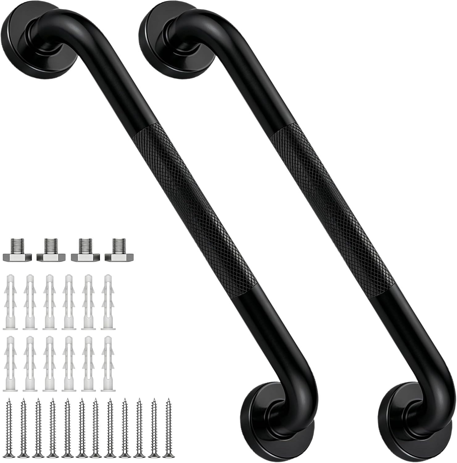 12 Inch Shower Grab Bar 1.25" Dia,Brushed Nickel Anti Slip Bathroom Grab Bar, 304 Stainless Steel Knurled Handicap Grab Bars, Safety Support Handrail,Bath Shower Handle for Elderly Injury Senior