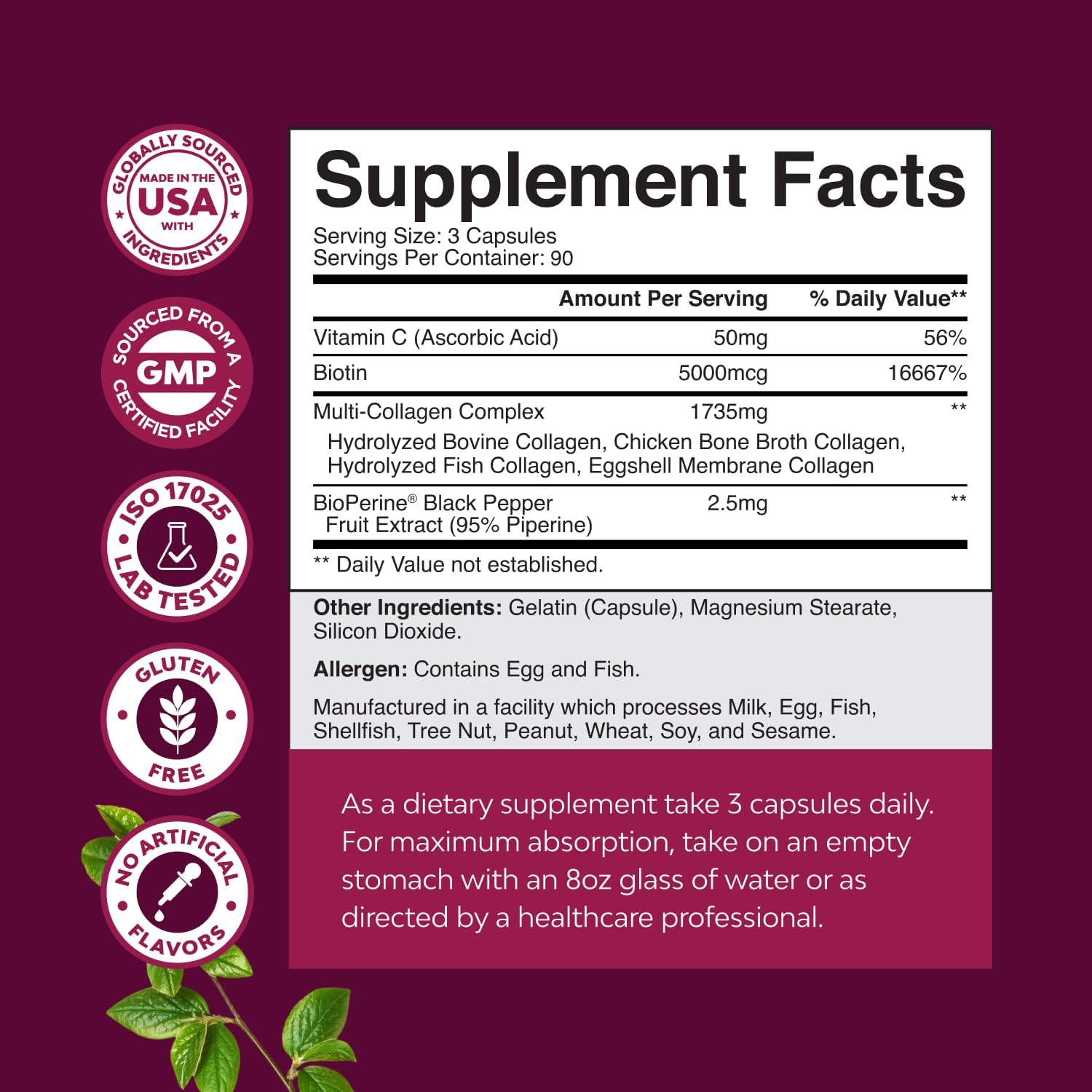Advanced Multi Collagen Complex - Ageless Multi Collagen Peptides Supplements with Type 1 2 3 5 & X & Biotin for Hair