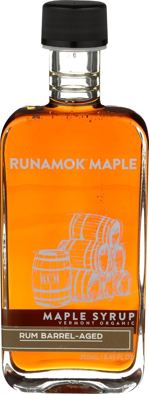 Runamok Organic Bourbon Barrel Aged Maple Syrup - Vermont Maple Syrup, Pure Maple Syrup for Cocktails, Cheese Pairing & Perfect To Be Used As Pancake Syrup, Maple Syrup Organic | 8.45 Fl Oz (250mL)