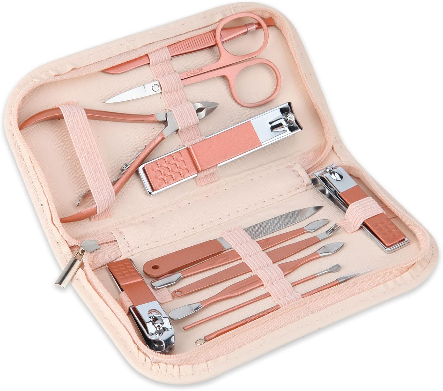 Nail Clippers & Beauty Tool Portable Set, Rose Gold Manicure Set, 12 in 1.