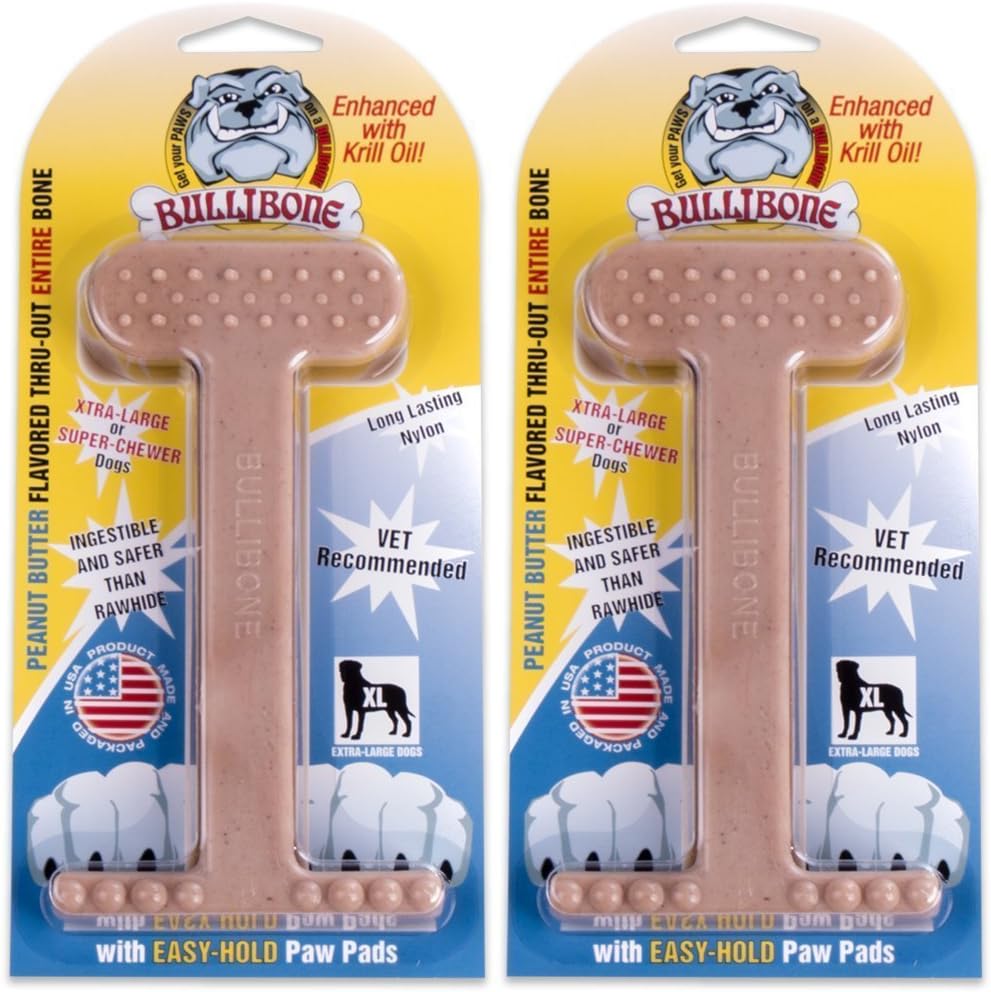 Bullibone Nylon Dog Chew Toy for Aggressive Chewers - Dental Hygiene Bone with Beef Flavor, Durable Tough Chew Toys for Small Dogs, Indestructible Dog Bone - 3 Pack