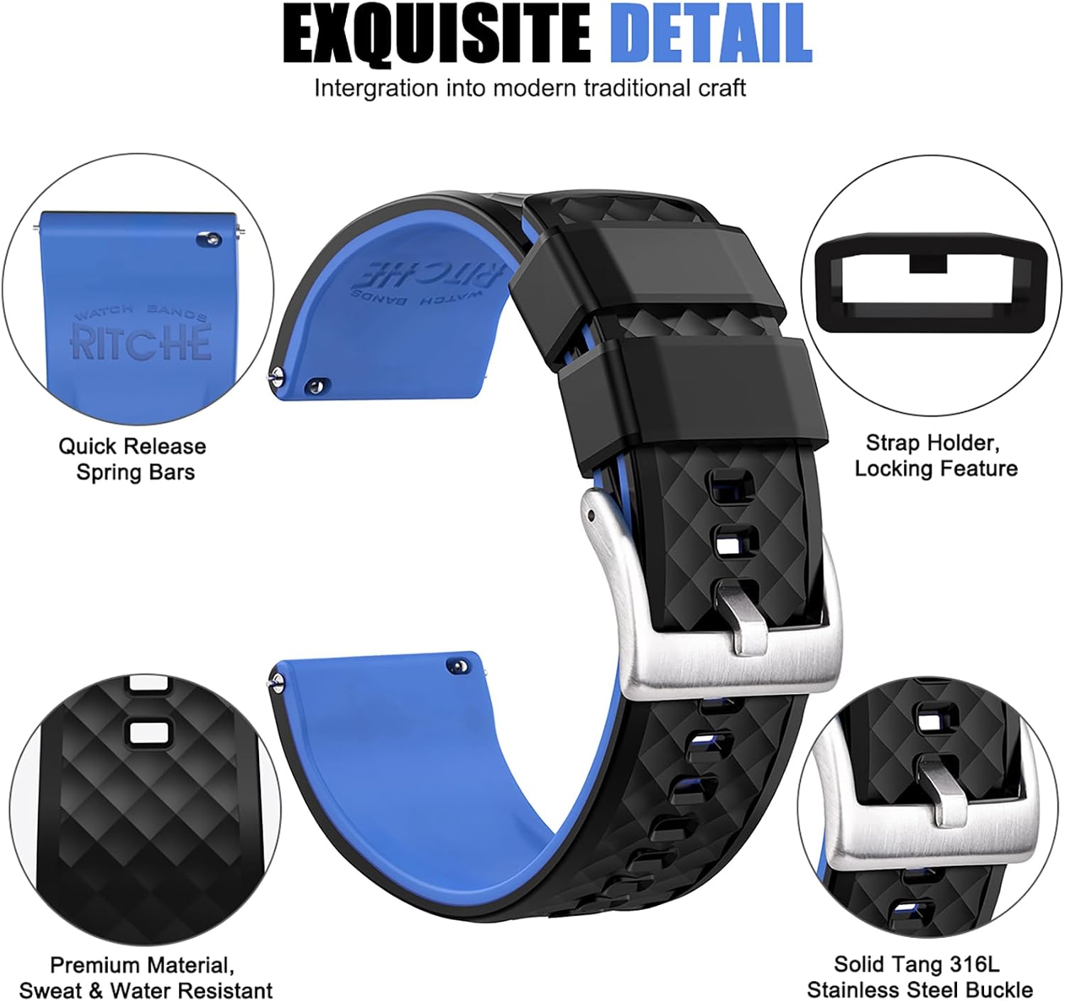 Ritche Christmas Gift Silicone Watch Bands 18mm 20mm 22mm 24mm Quick Release Rubber Watch Bands for Men, White Elephant Gifts
