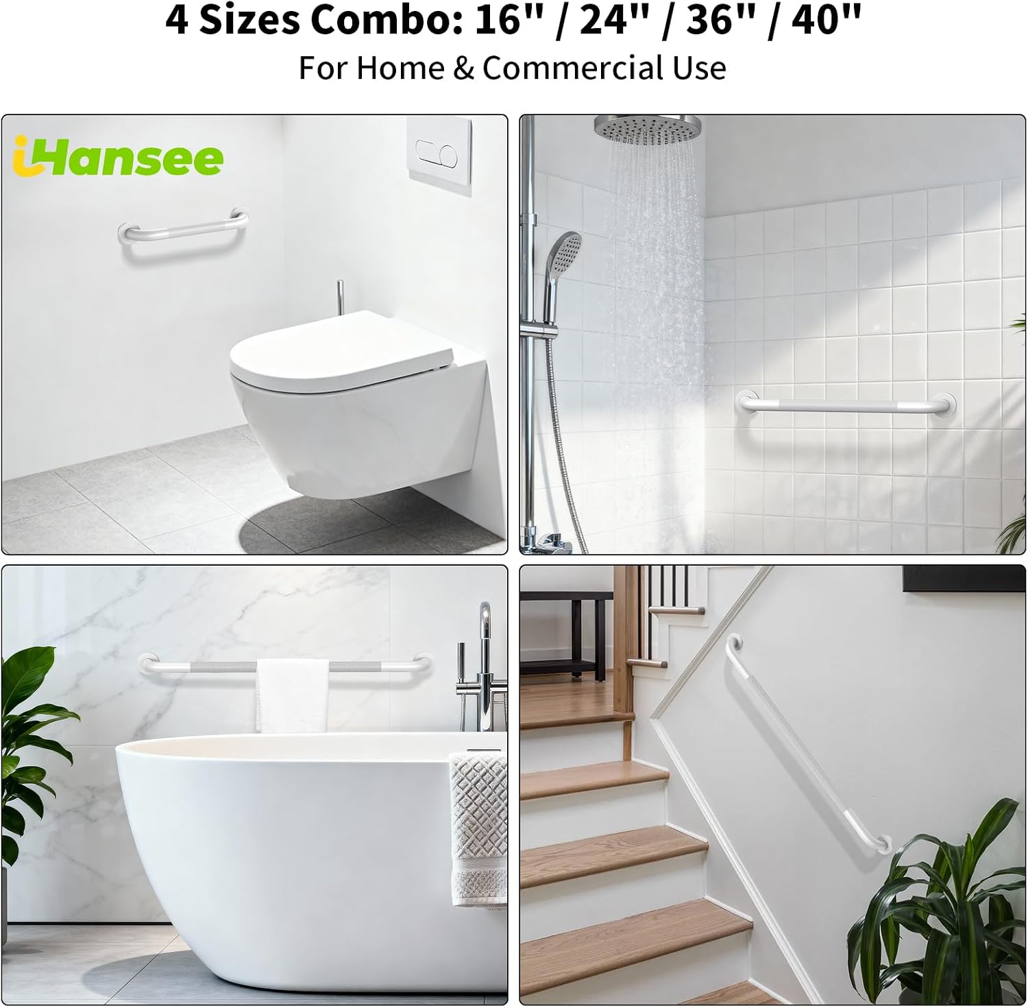Brushed Nickel Grab Bars 18" 32" 36" 42" Bundle - 1.25" Diameter | 4 Pack Commercial Grab Bar, Anti-Slip Safety Shower Handrail, Toilet Handicap Bar, Stainless Steel Bathroom Handle for Senior