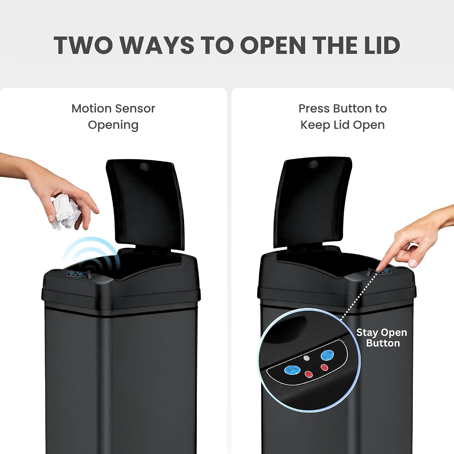iTouchless 50 Liter / 13 Gallon Kitchen Trash Can with Lid & Deodorizer – Motion Sensor Semi-Round Stainless Steel Garbage Bin for Home, Office, or Garage – Slim, Wide Opening Large Capacity Design