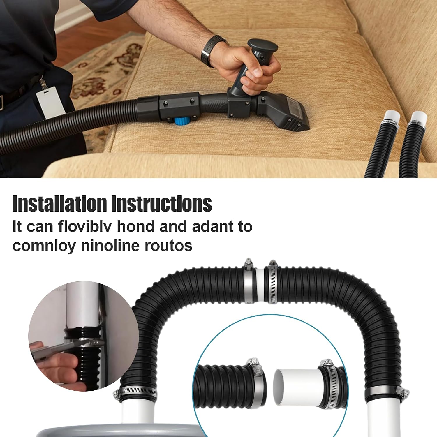 Central Vacuum Hose Fits 2-Inch Indoor Vacuum Tube, Compatible with OVO Flex Easy Retrofit, Flexible Pipe 2-Pack for Quick Installation