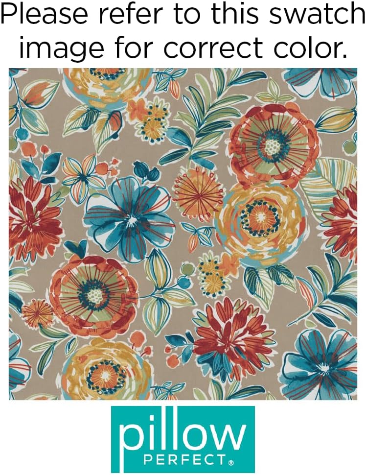 Pillow Perfect Bright Floral Indoor/Outdoor Tufted Wicker Seat Cushion, 2 Count, 19" x 19", Blue/Tan Telfair Peacock