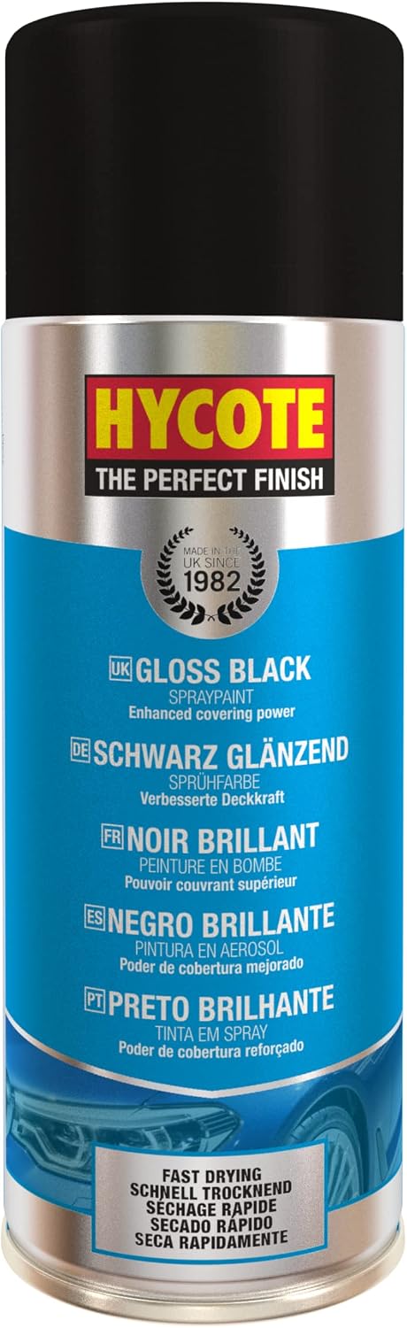 Hycote Black Spray Paint, Satin Black, 13.5 Oz - Fast Drying, UV & Weather Resistant, Acrylic Formula for Superior Protection – For Automotive & DIY Use, 400ml