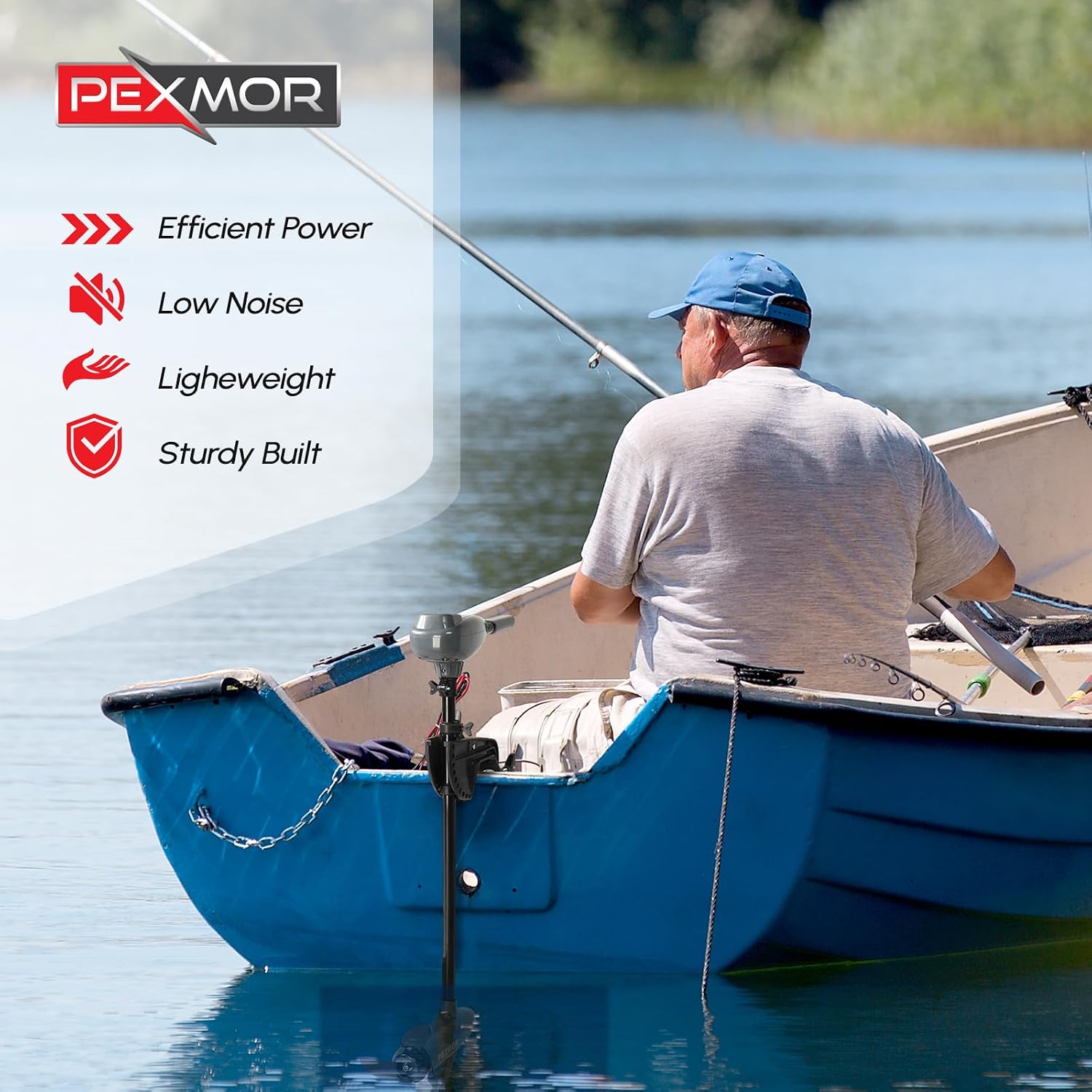 PEXMOR 8 Speed Electric Trolling Motor, Electric Outboard Boat Motor w/Adjustable Handle & LED Indicator, Transom Mounted for Saltwater, Kayak