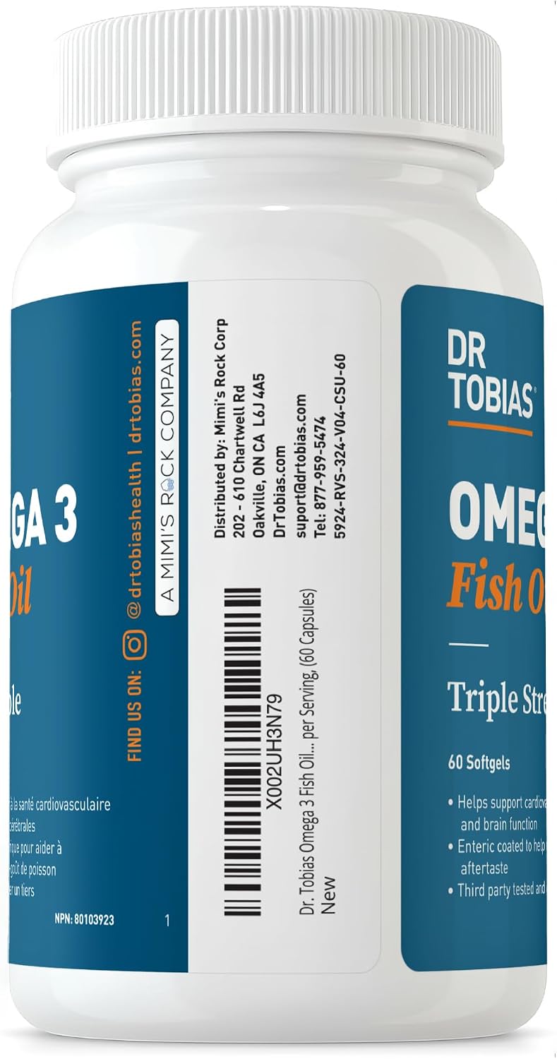 Dr. Tobias Omega 3 Fish Oil 2000mg Triple Strength | 180 Softgels | Heart, Brain & Joint Support | 2,000 mg Fish Oil | 800 mg EPA + 600 mg DHA | Delayed Release Omega 3 Supplement | 90 Servings