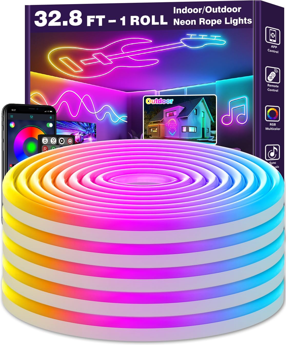 100ft Led Strip Lights, Long Smart Led Light Strips Music Sync 5050 RGB Color Changing Rope Lights