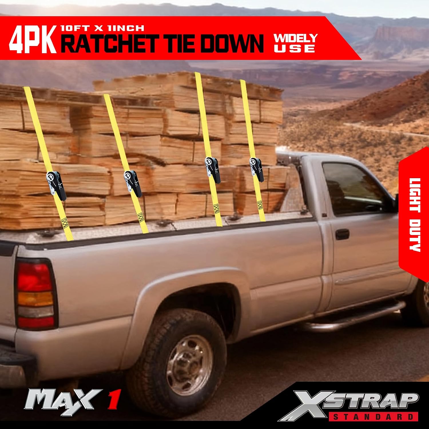 XSTRAP STANDARD 8-PK Ratchet Tie Down Straps, 1" x 10ft Cargo Strap, Yellow
