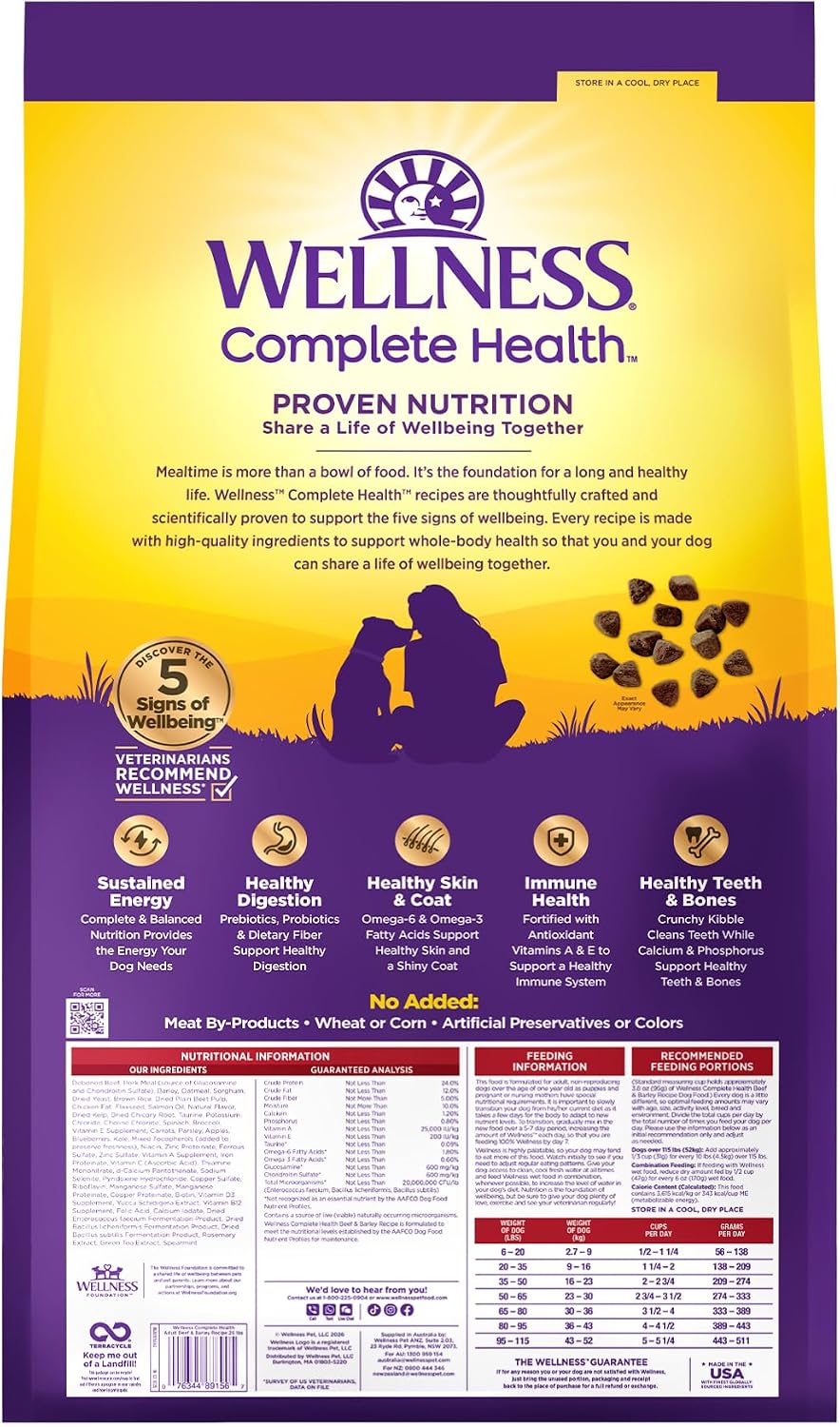 Wellness Complete Health Adult Dry Dog Food, Wholesome Grain Kibble, Natural, Chicken and Oatmeal Recipe, 5 lb Bag