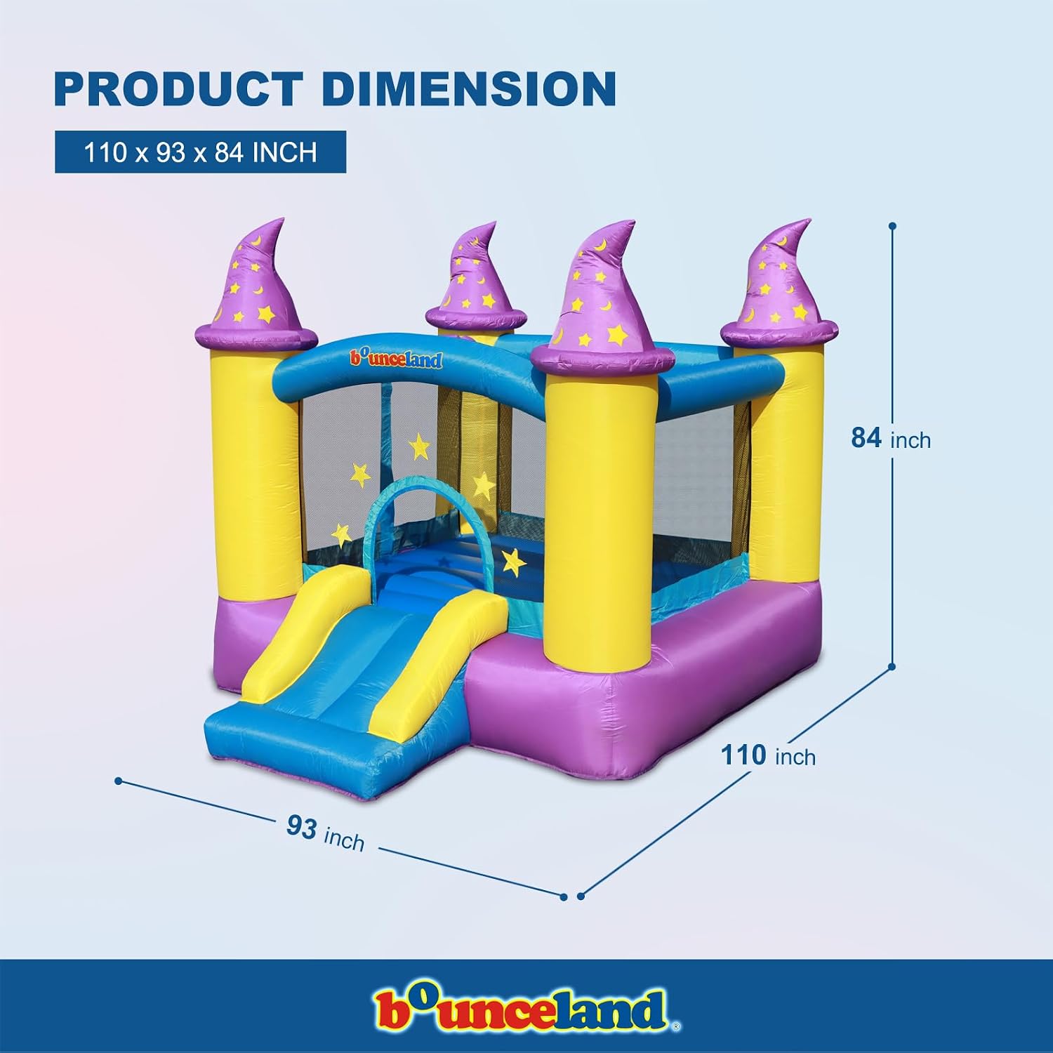 Wizard Inflatable Bounce House Bouncer, Spacious Bouncing Area with Fun Slide, Safe hook-and-loop fastener Entrance, Basketball Hoop