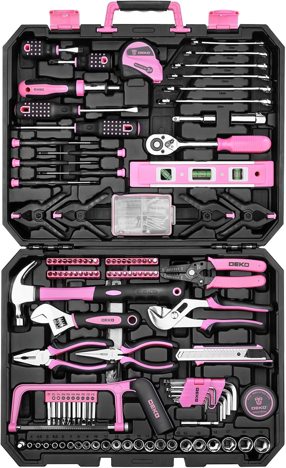DEKOPRO 228 Piece Socket Wrench Auto Repair Tool Combination Package Mixed Tool Set Hand Tool Kit with Plastic Toolbox Storage Case