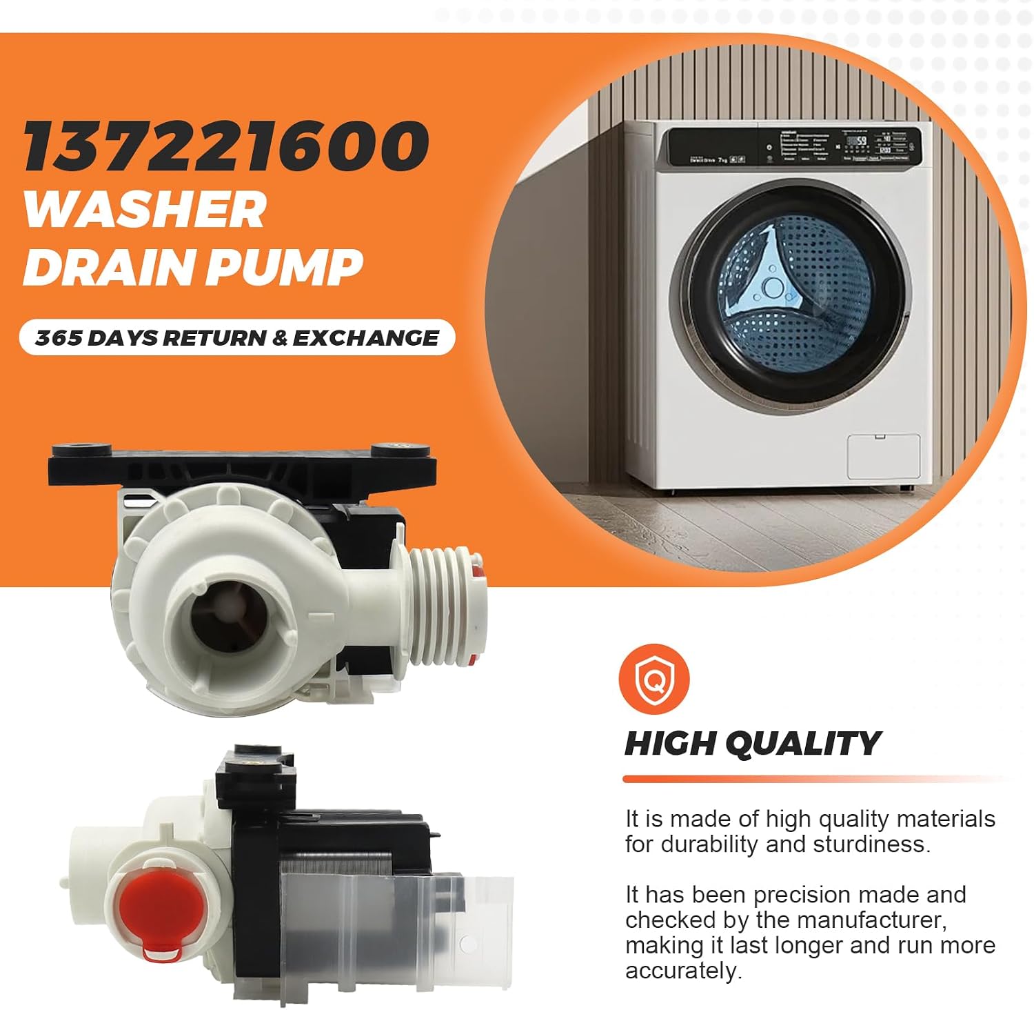 137221600 137108100 134051200 Washer Drain Pump by Beaquicy(365 DAYS WARRANTY) - Replaces 134740500 134740800 137151800 PS7783938 AP5684706
