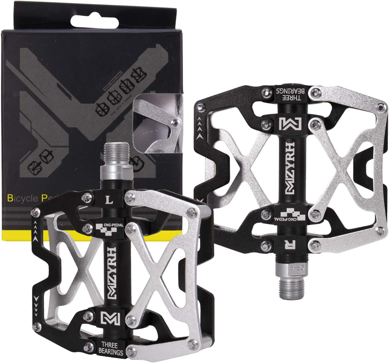MZYRH Mountain Bike Pedals, Ultra Strong Colorful CNC Machined 9/16" Cycling Sealed 3 Bearing Pedals