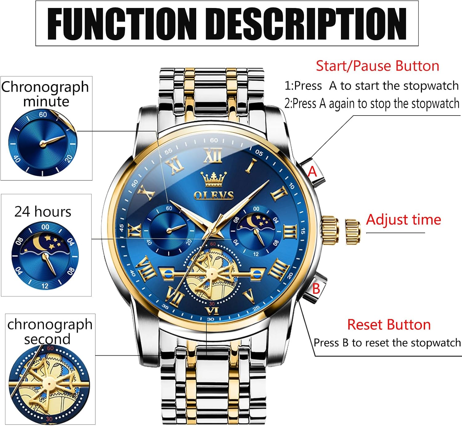 OLEVS Watch Men Luxury Dress Stainless Steel Date Analog Watch Waterproof