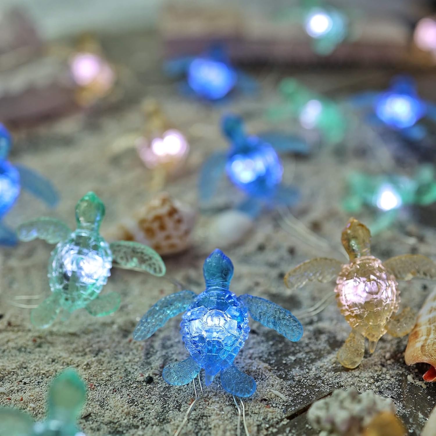 Beach Theme -Cute Green Sea Turtle String Lights- Ocean Fairy Decorative Lights- 10ft 30 LEDs -USB Powered -Multi-Function- Remote Control-Christmas
