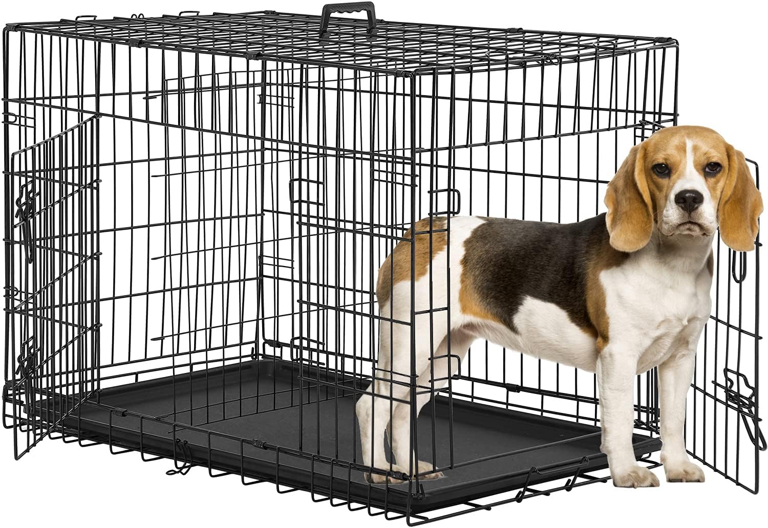 BestPet | Dog Crate | 48" | Black | Foldable Metal Kennel with Double Doors