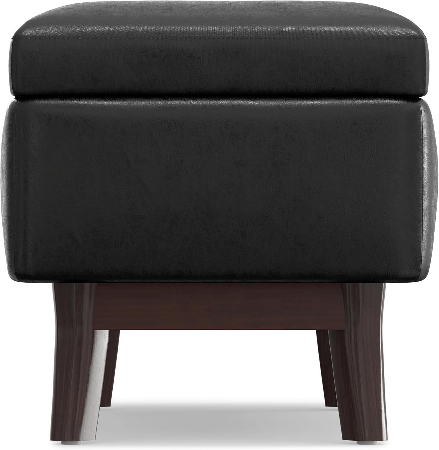 SIMPLIHOME Owen 34" Wide Vegan Leather Lift Top Ottoman in Dark Blue
