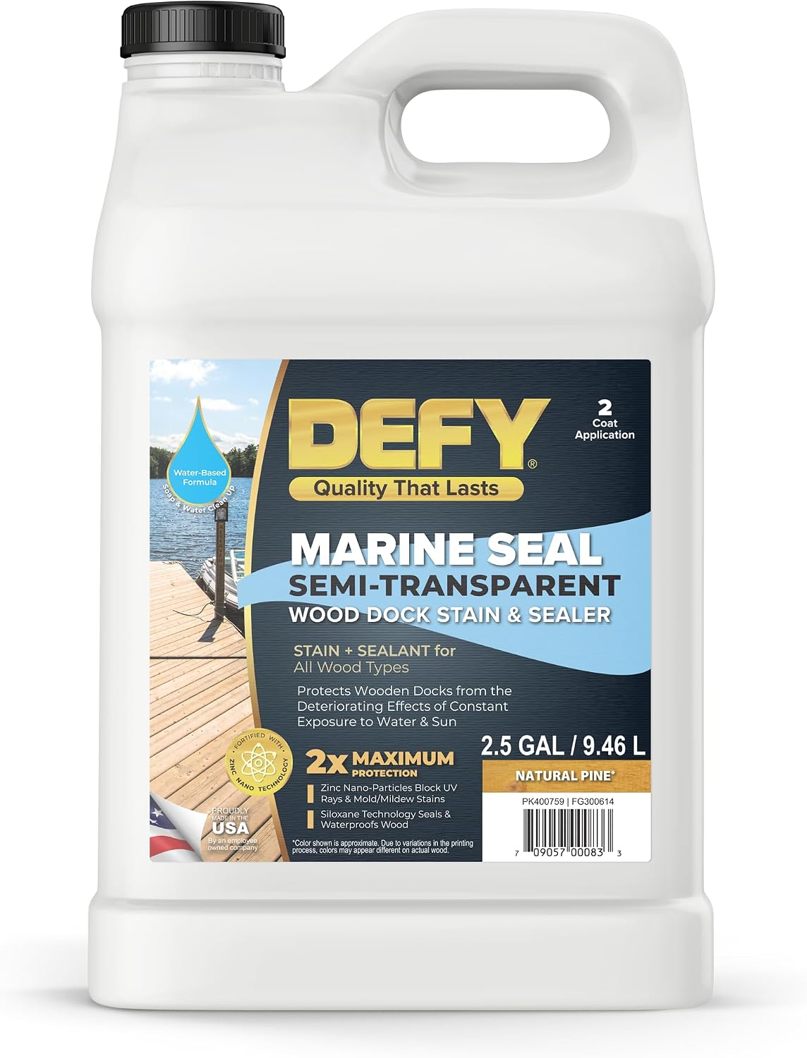 DEFY Marine Seal Semi-Transparent Exterior Wood Stain and Sealer - Waterproof Sealant for Wood Docks, Boat Piers, Marinas, Boardwalks, & More - Cedar Tone - 5 Gallon, Made in USA