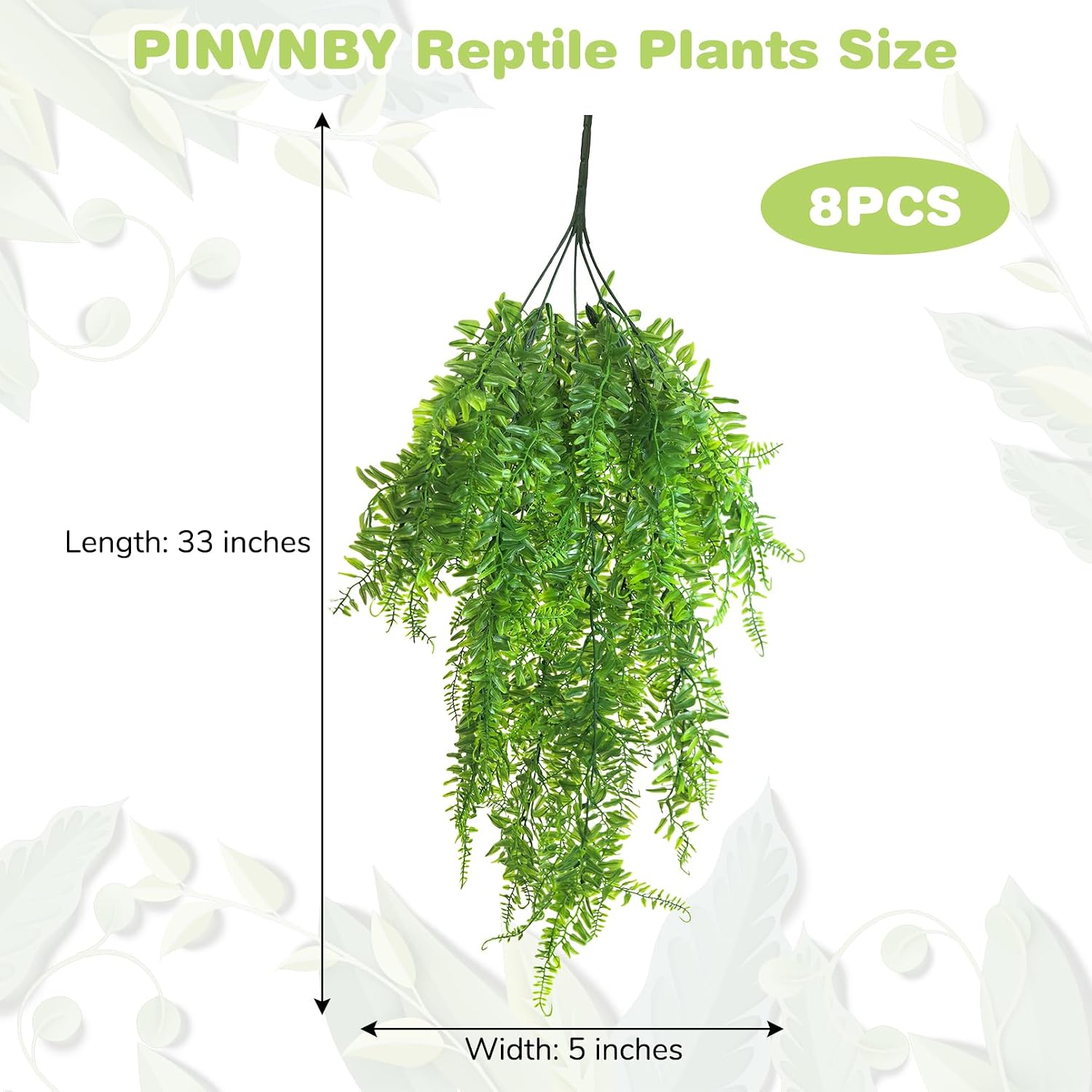 PINVNBY Reptile Plants Hanging Fake Vines Boston Climbing Terrarium Plant with Suction Cup for Bearded Dragons Lizards Crested Gecko Snake Hermit