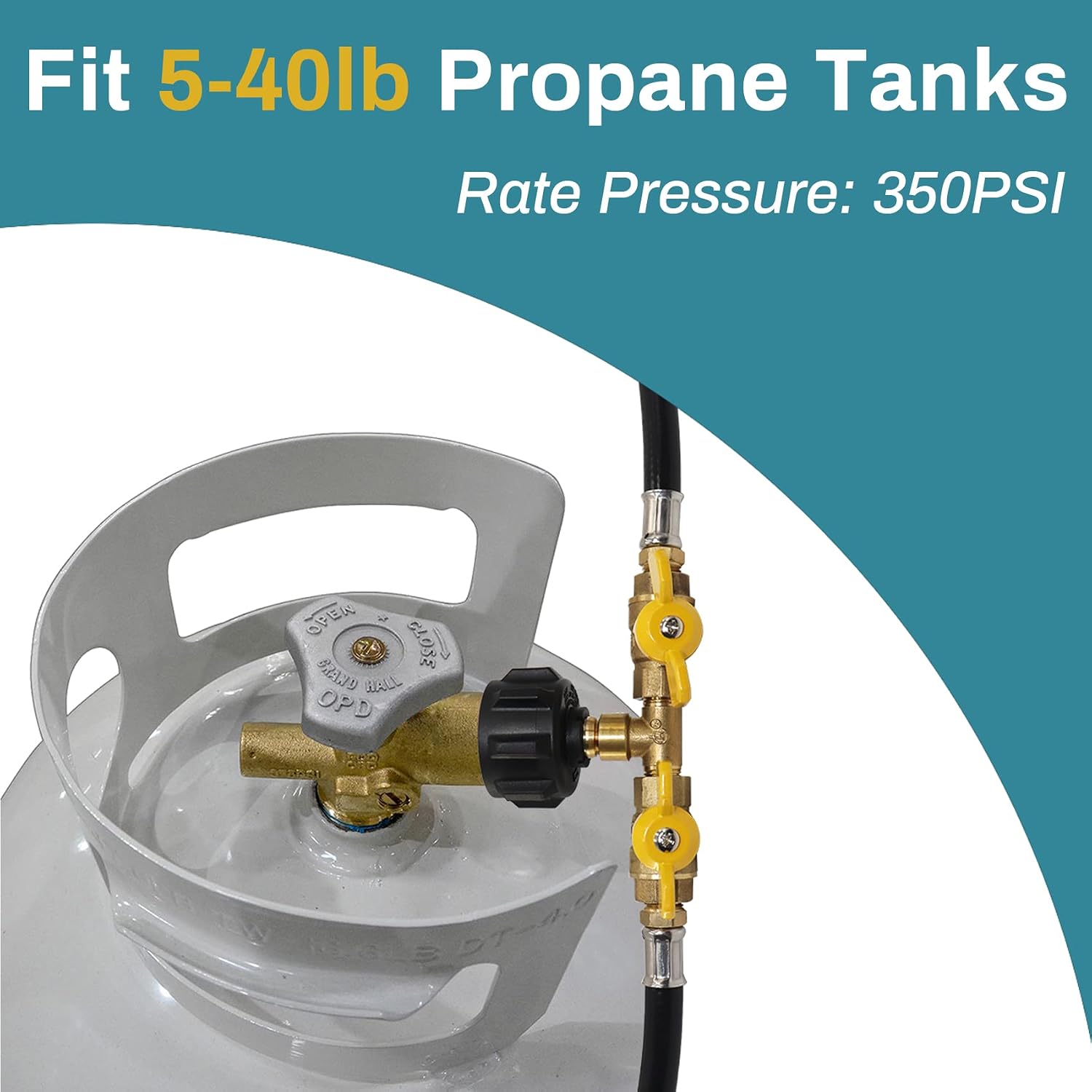 5ft Propane 2Way Splitter Adapter Hose with Shut-Off Valve for Grill/Heater